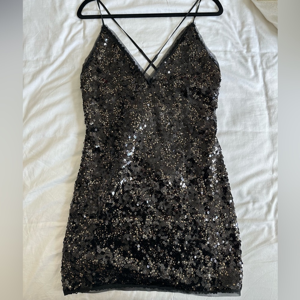 NBD | Sloan Mini Dress Black Sparkles Sequin Large - Picture 4 of 7